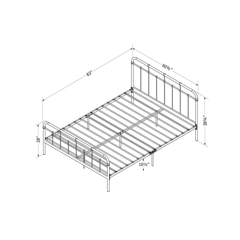 Queen Black Metal Frame Bed with Headboard and Slats