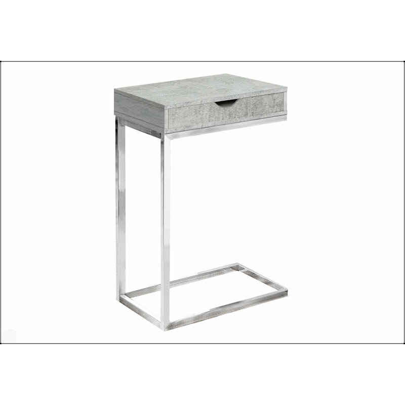 C-Shaped Accent Table With Storage Drawer For Living Room And Bedroom, Versatile And Stylish Modern Furniture, Silver, Grey