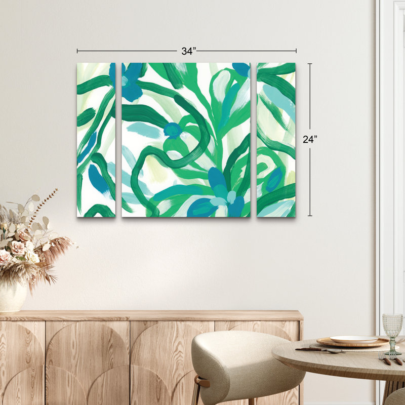 Ensemble de 3 panneaux d'art mural - "Jungle Melody Ii" par June Erica Vess pour décoration de salon, de chambre à coucher ou de bureau 