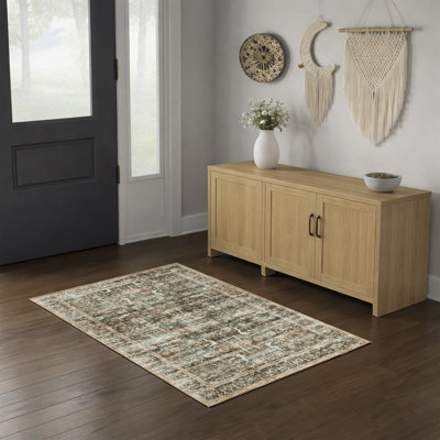 Tapis d'intérieur brun / gris / beige à envers antidérapant lavable à la machine pour le salon, la chambre à coucher et le couloir
