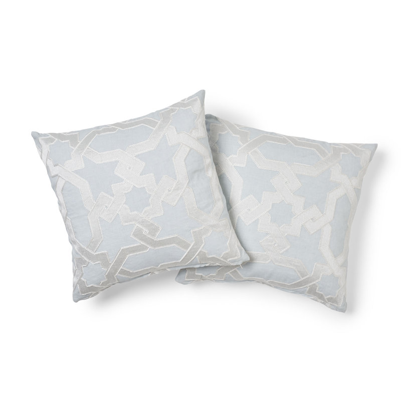 Cordoba Embroidery Pillow, Mist, 18" x 18" 