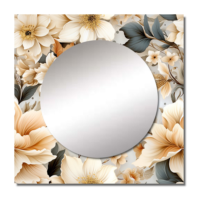 Khya - Miroir floral carré pour décoration murale, 23 po x 23 po