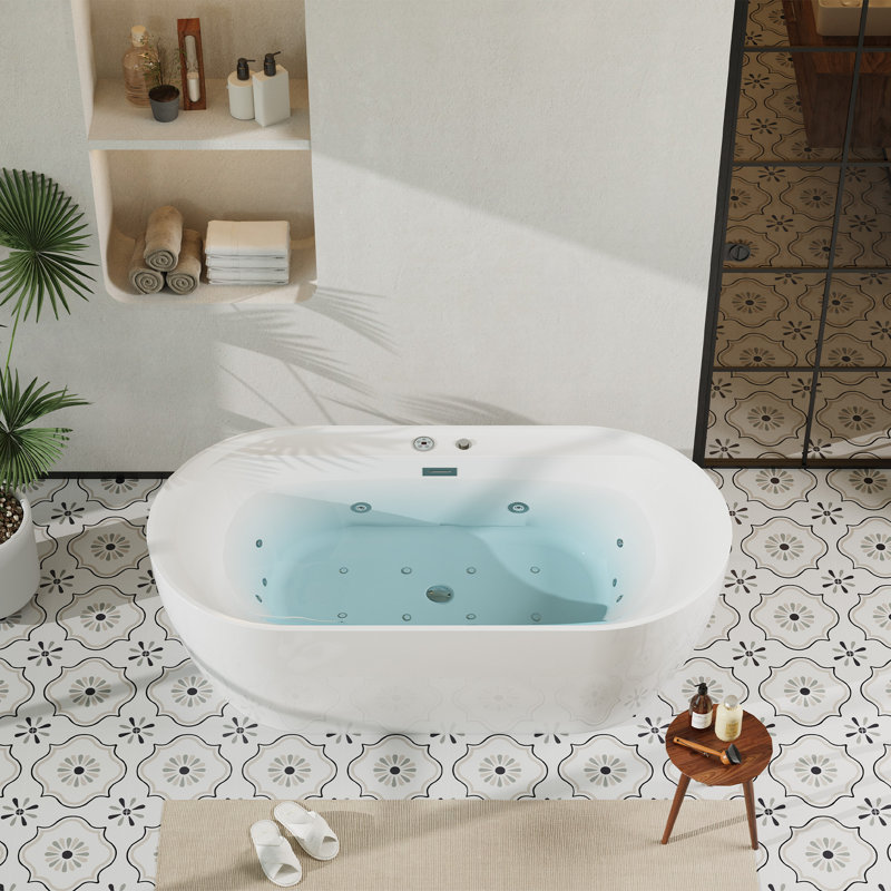 71" Luxury Acrylic Freestanding Bathtub with Air Bubble & HydroJet Massage, Multi-Color LED Mood Lighting, Oversized Soaking Spa for Modern Bathrooms