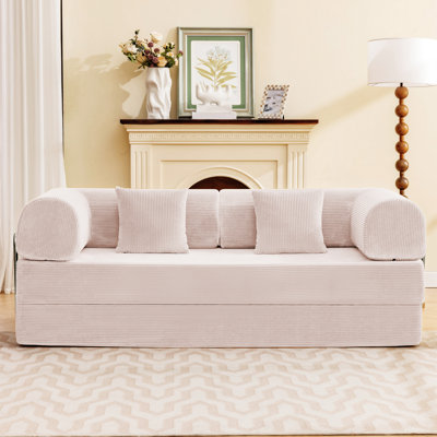 Adonia Foldable Three Person Corduroy Fabric Sofa Bed with High-Rebound Density Sponge