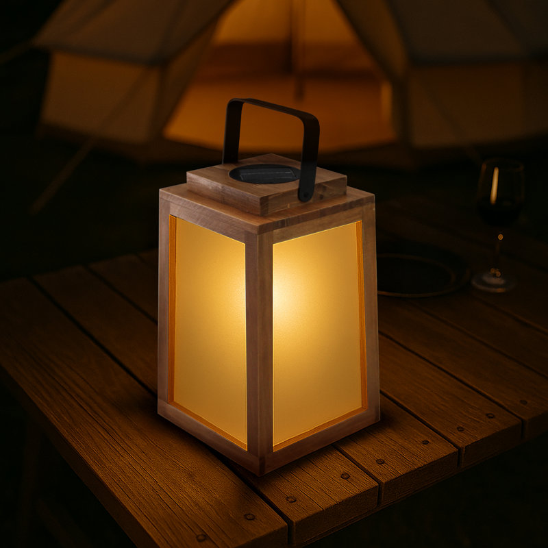 H11" Farmhouse Led Solar Lantern With Wood Farm And Frosted Glass Panl Ourdoor Garden Decorative Hanging Lanterns For Outside Camping