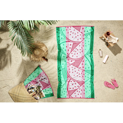 Serviette de plage Ozdilek 34 x 64 - 100% coton turc, velours doux de luxe, séchage rapide, absorbant, résistant à la décoloration, serviette surdimensionnée pour piscine et spa, conception de melon d'eau, écologique (délice de melon d'eau)