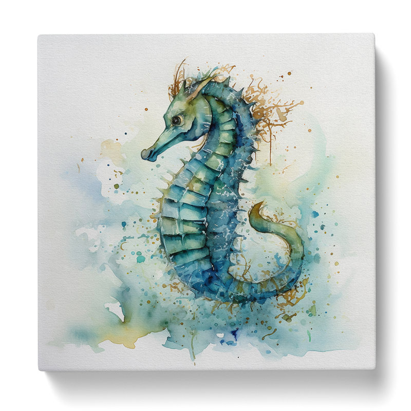 Seahorse Watercolour - Wrapped Canvas - Framed Print, 35cm H x 35cm W x 3cm D