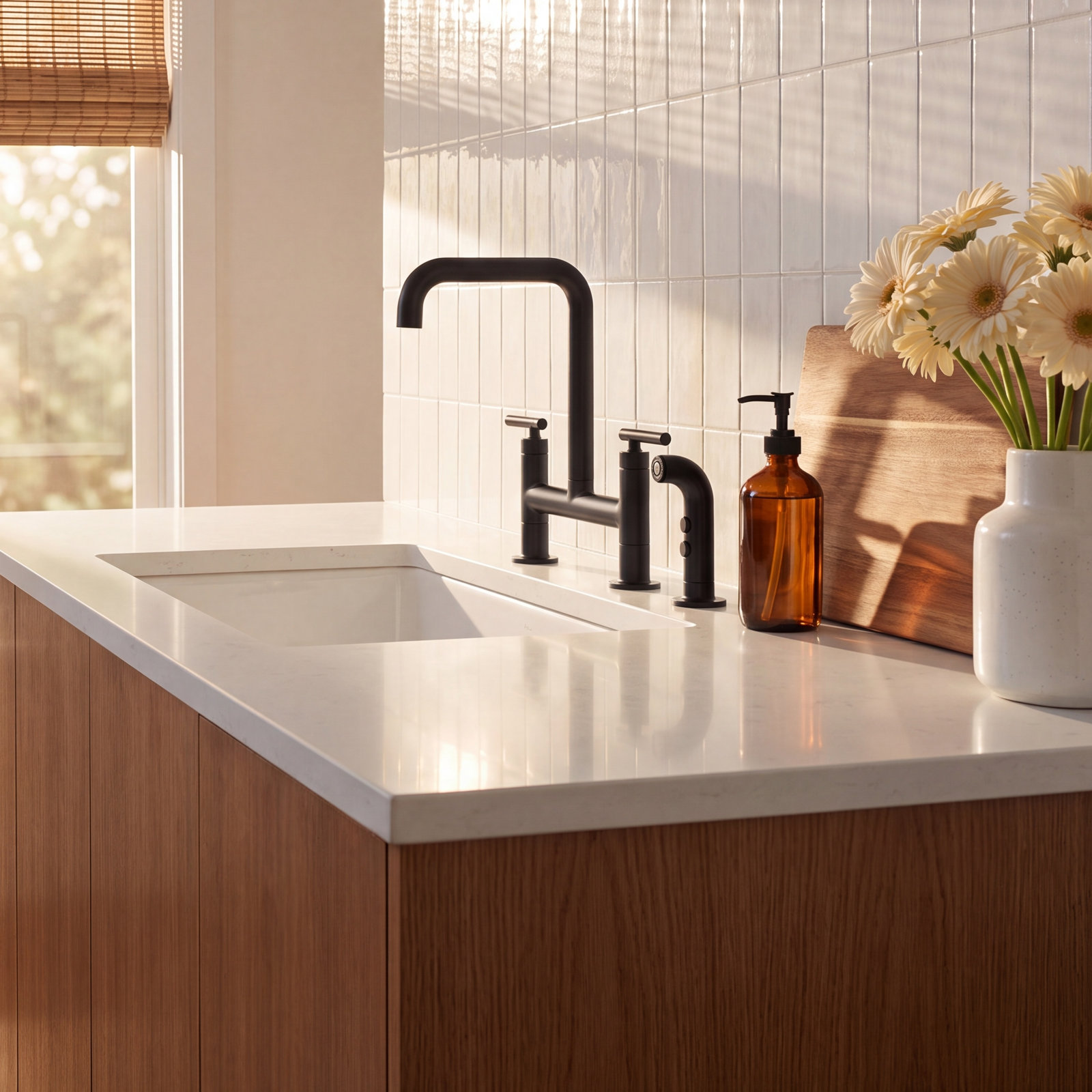 Kohler Purist Bridge Faucet with Sidespray, Matte Black