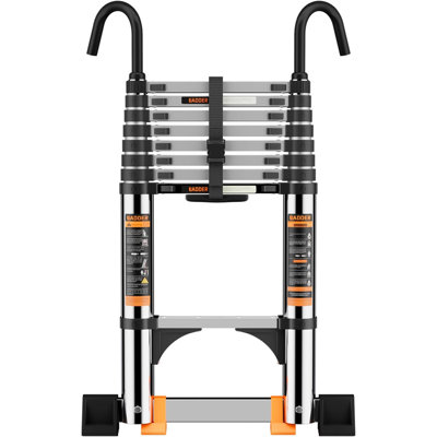 Échelle télescopique en acier inoxydable d'une capacité de 330 lb - Échelle d'extension robuste avec stabilisateurs et crochets