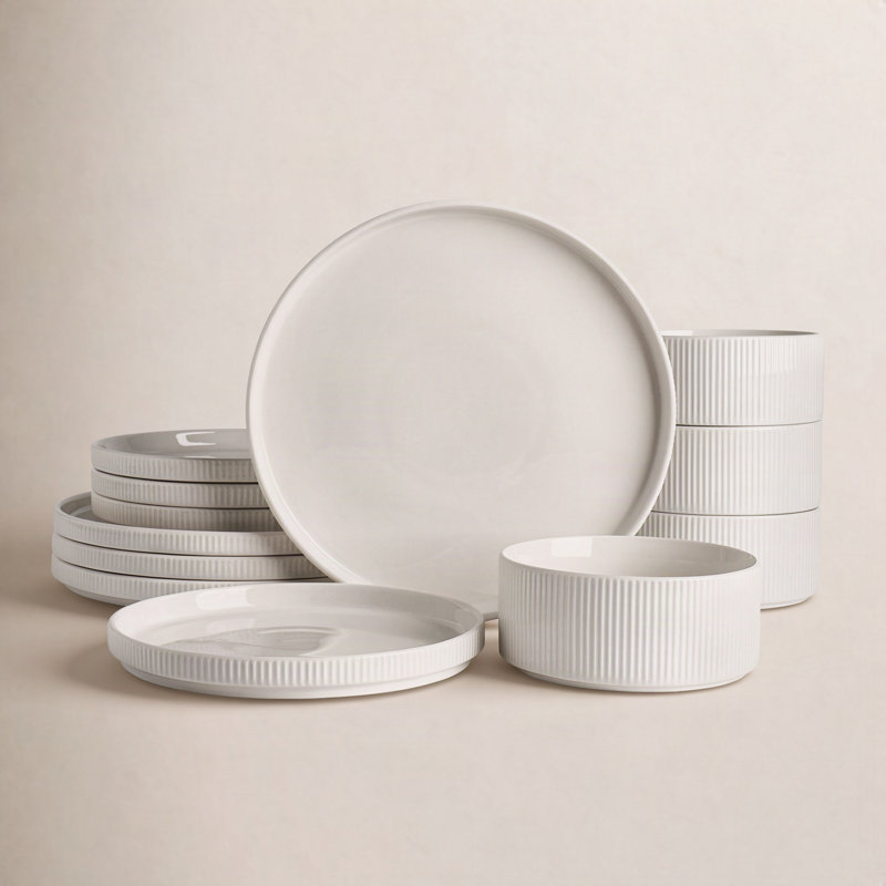 12-Piece Porcelain Dinnerware Set, White