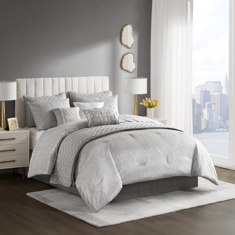 10-Piece Comforter Set With Velvet Texture And Coordinated Design For Year-Round Comfort, Gray