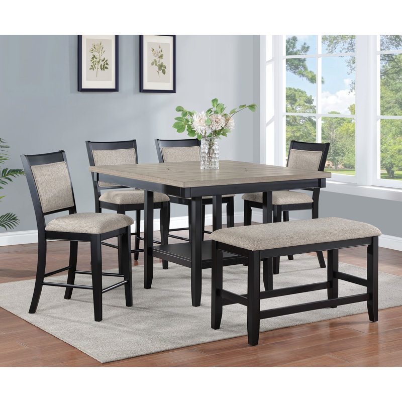 Contemporary Counter Height Bench With Linen Upholstered Seat And Non-slip Footrest Rectangular Dark Grey
