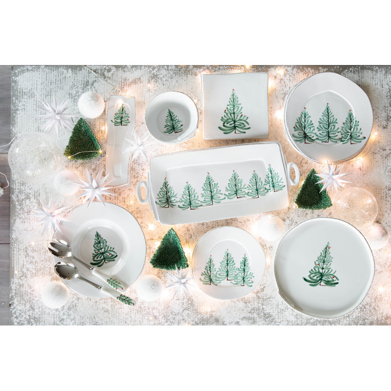 Lastra Holiday White Ceramic Spoon Rest with Fir Tree Design
