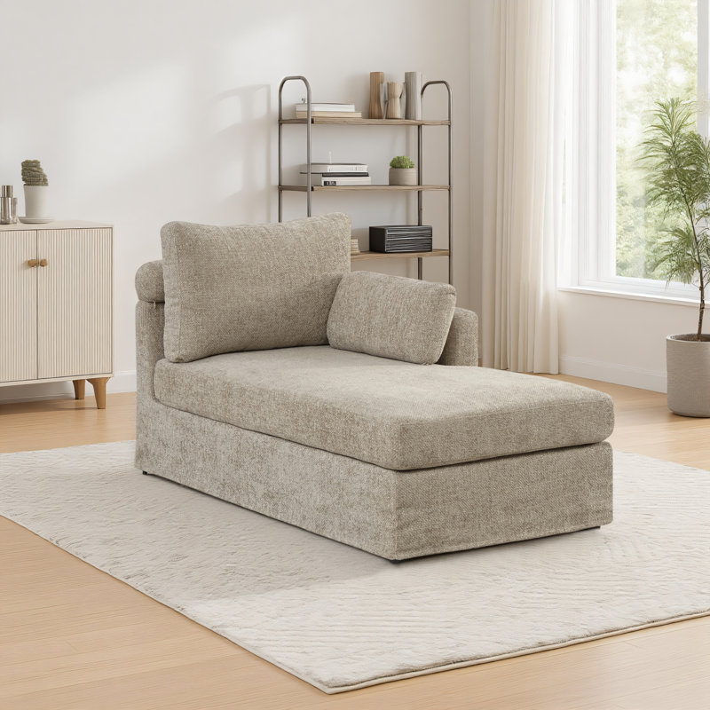 Chaise longue rembourrée 59,8 po, Taupe, Right Hand Facing