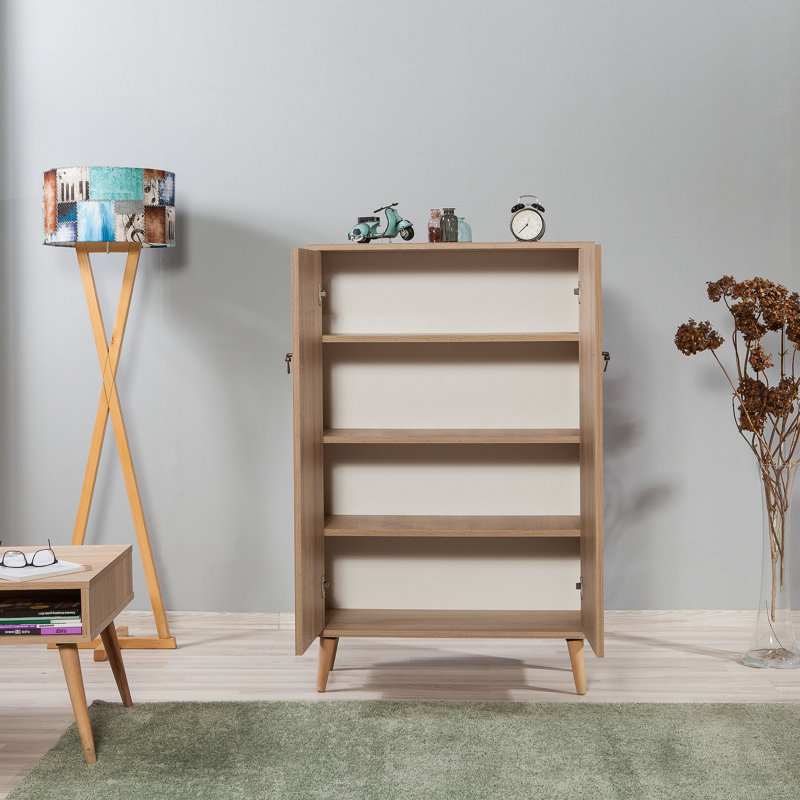 Modern Multi-Purpose Cabinet, Sonoma Oak, 31.5 x 50.0 x 14.2 inches | 100% Melamine Coated Particle Board, 0.7 inches Thick | Hornbeam Legs, Metal & Rope Handles | Wall-Mountable, Numerous Shelves, Stylish Scandinavian Design