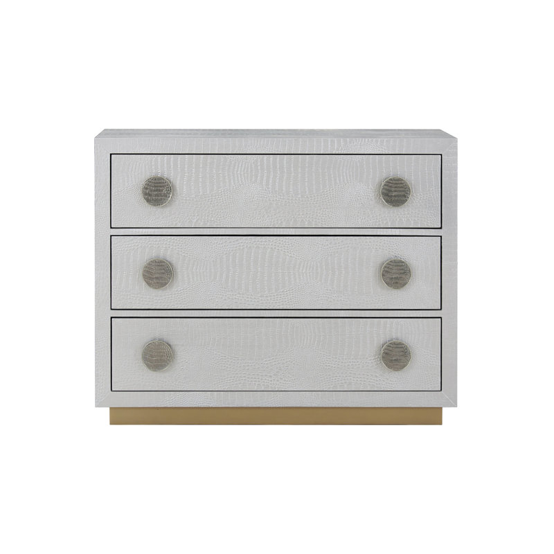 Console avec revêtement en faux crocodile et 3 tiroirs pratiques en argent