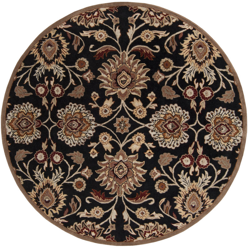 Tapis noir / chameau en laine touffeté à la main Arden, Rond 8 pi