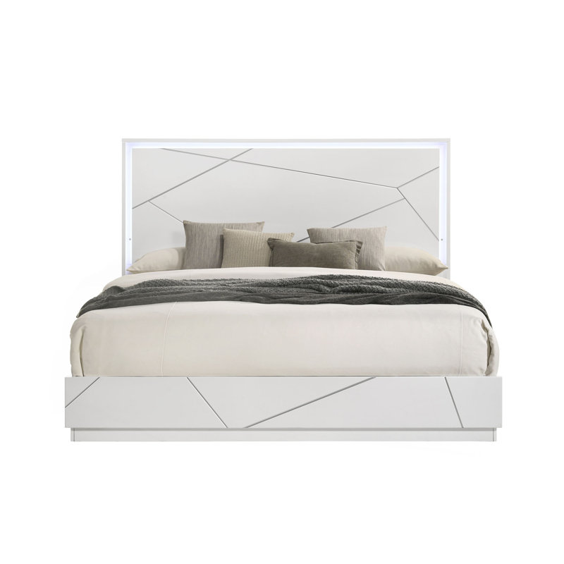 White & Silver High Gloss Bed W/LED