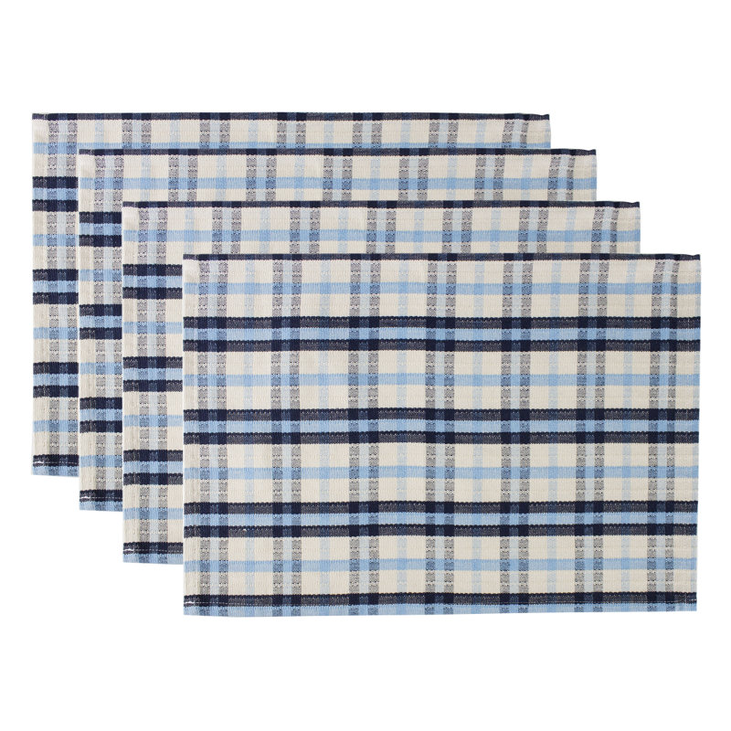 Ensemble de 4 napperons en mélange de coton bleu et blanc