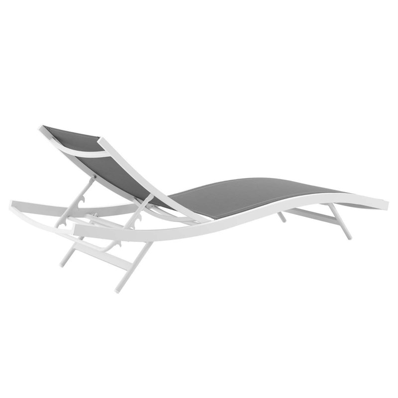 Gray and White Aluminum Mesh Outdoor Chaise Lounge Set