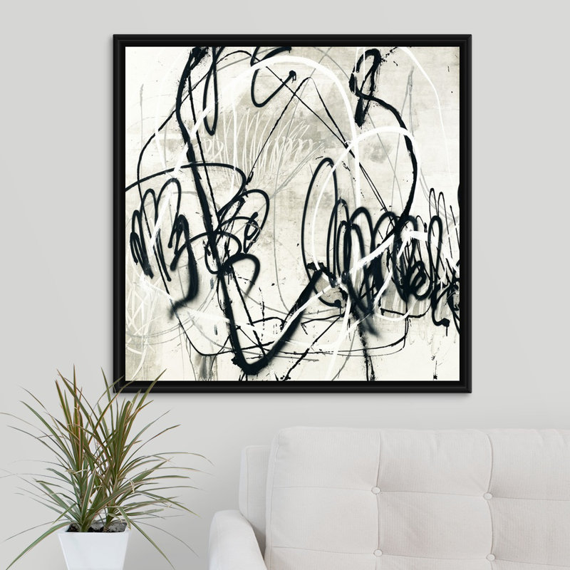 « down stroke », peinture sur toile, Cadre flottant noir, H 31,7 po x l 31,7 po x P 1,75 po