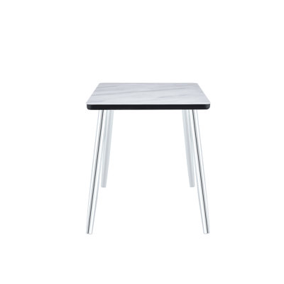 Modern Minimalist Rectangular Dining Table, Suitable For 4-6 People. Tempered Glass Countertop+Lower Mdf Board, Imitation Marble Texture, Metal Tapere