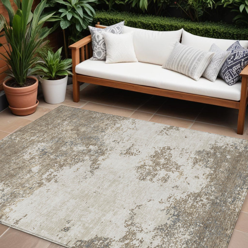 Tapis extérieur lavable abstrait taupe et beige 8 pi x 10 pi