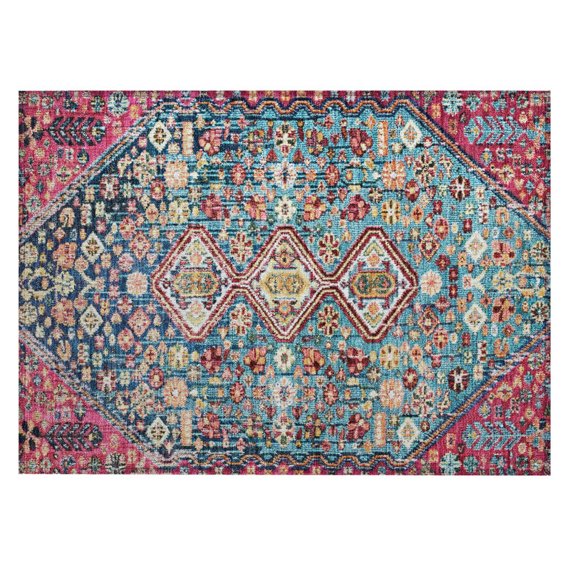Machine Washable Indoor/Outdoor Xhevrie Teal Rug, Rectangle 1' 8" x 2' 6"