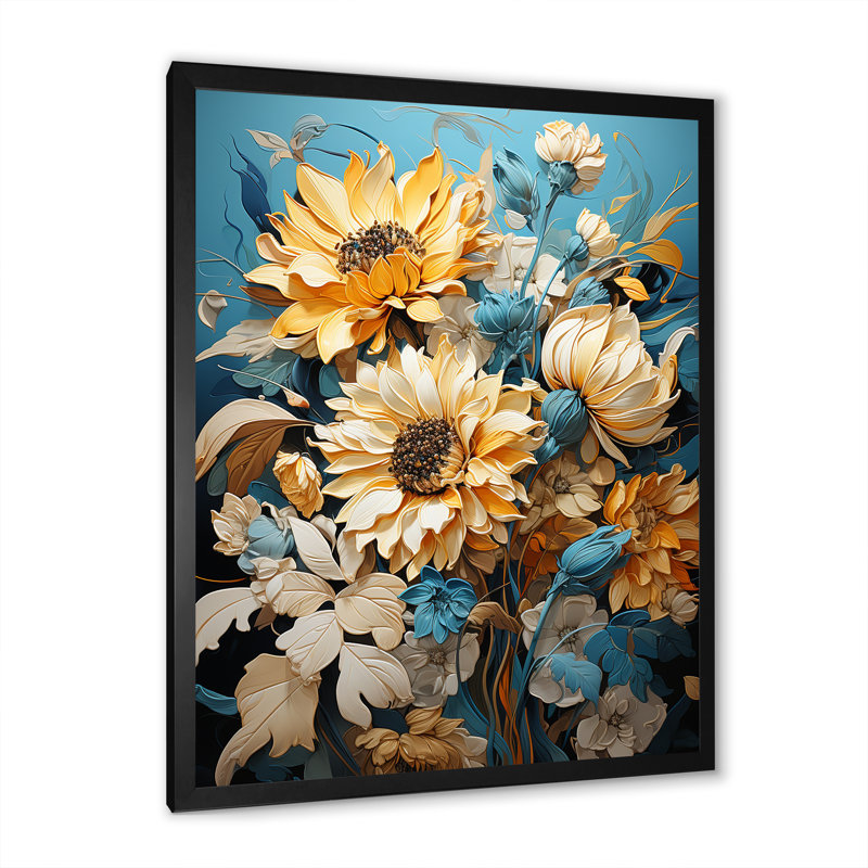 «Azure Fields Sunflowers IV» sur toile, Cadre photo noir, H 20 po x l 12 po x P 1 po