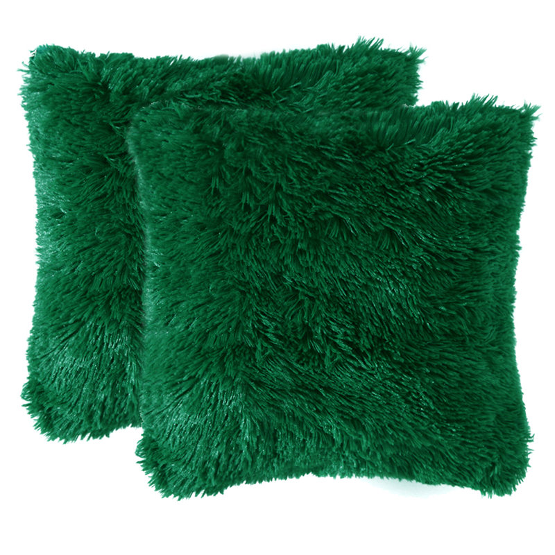 Faux Fur Pillow Cover, 18" x 18", Dark Green