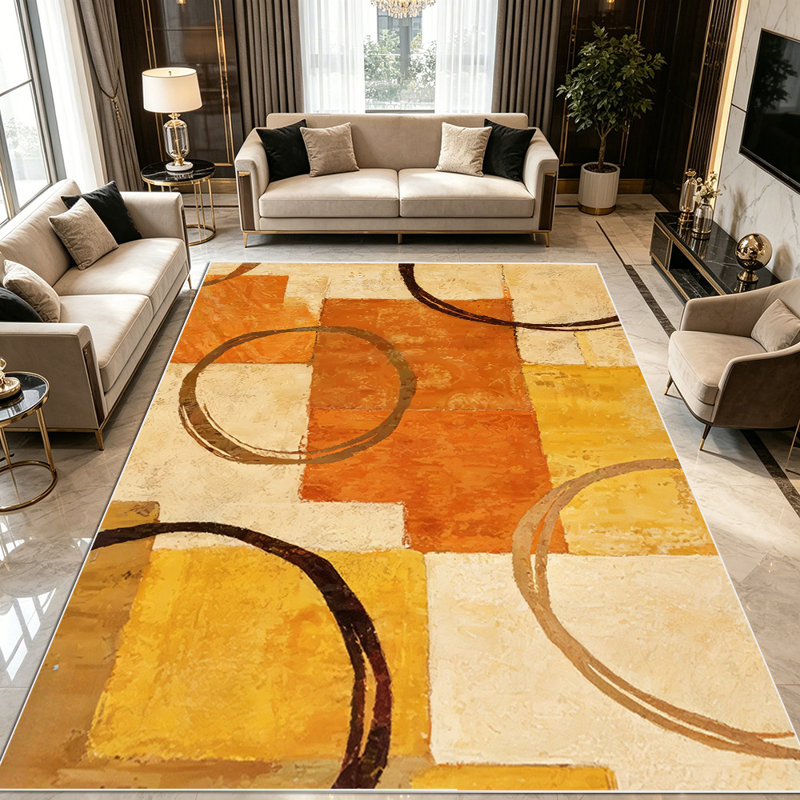 1PC Modern Abstract Geometric Warm Tone Circle area rugs for Living Room, Soft and Comfortable, Suitable for all seasons, easy-to-maintain, machine washable Indoor floor mat, Under Table Farmhouse suitable for Dining Table, Bedroom, Home Office,