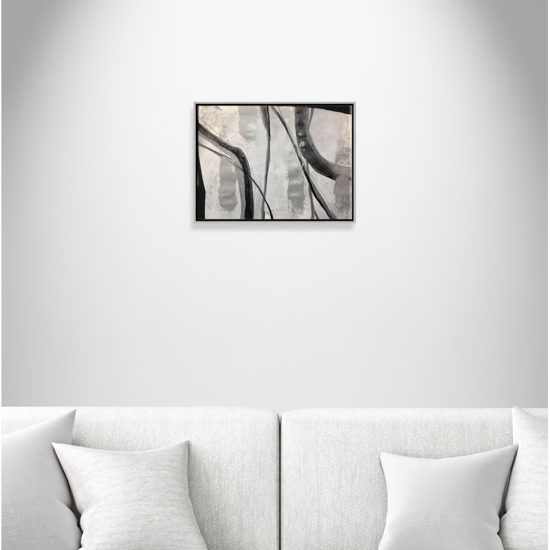 Platine abstraite - cadre flottant, reproduction d'art sur toile, Cadre argenté, H 41 po x l 61 po x P 2 po