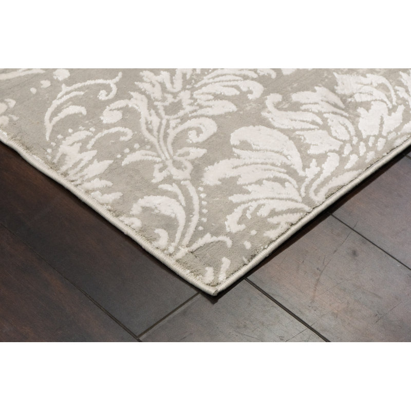 Tapis gris clair à motif floral Tyngsborough, Rectangle 9 pi 2 po x 12 pi 10 po