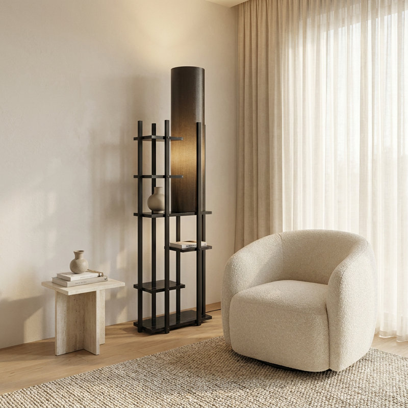Zephyr Black Drum Shade Floor Lamp