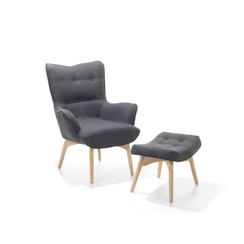 Linda Upholstered Armchair with Footstool, Dark Grey