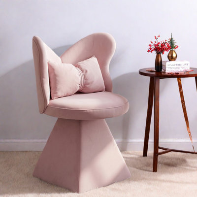 Chaises d'appoint pivotantes Modern 360, dossier papillon en chenille rose pour meuble-lavabo