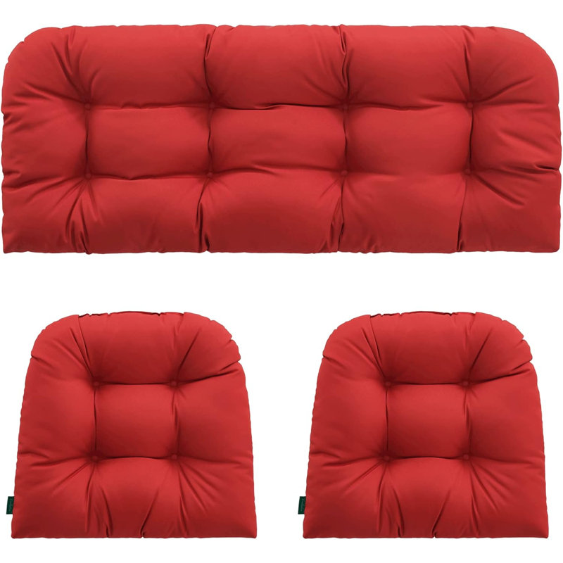 Wicker Chair Cushions 3 Piece Set, Waterproof Outdoor Cushions for Patio Furniture, Loveseat and U-Shaped Wicker Furniture Cushions，red