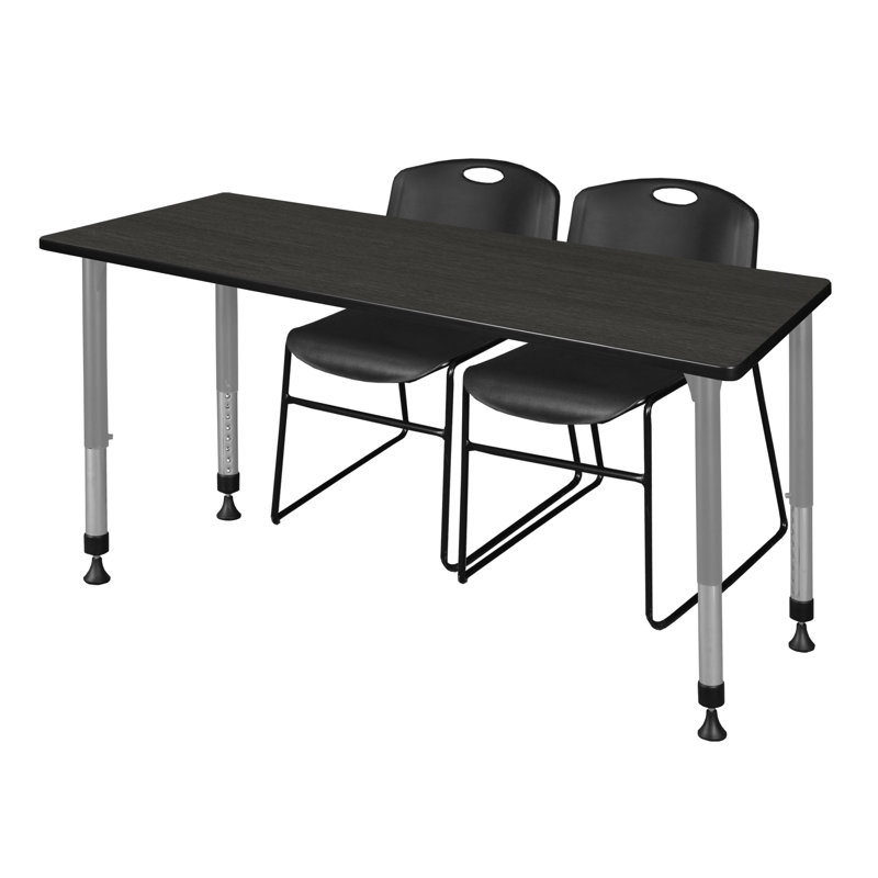 Table de classe réglable Regency Kee, 2 chaises empilables et base Zeng, gris, H 34 po x L 66 po x l 30 po