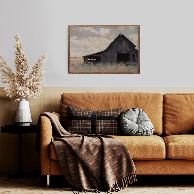 Grange dans un champ - impression de cadre photo simple, H 10 po x l 16 po