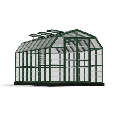 Palram - Canopia Prestige 2 - 8' W x 16' D Walk-In Hobby Clear Polycarbonate Resin Frame Greenhouse with Starter Kit - Green