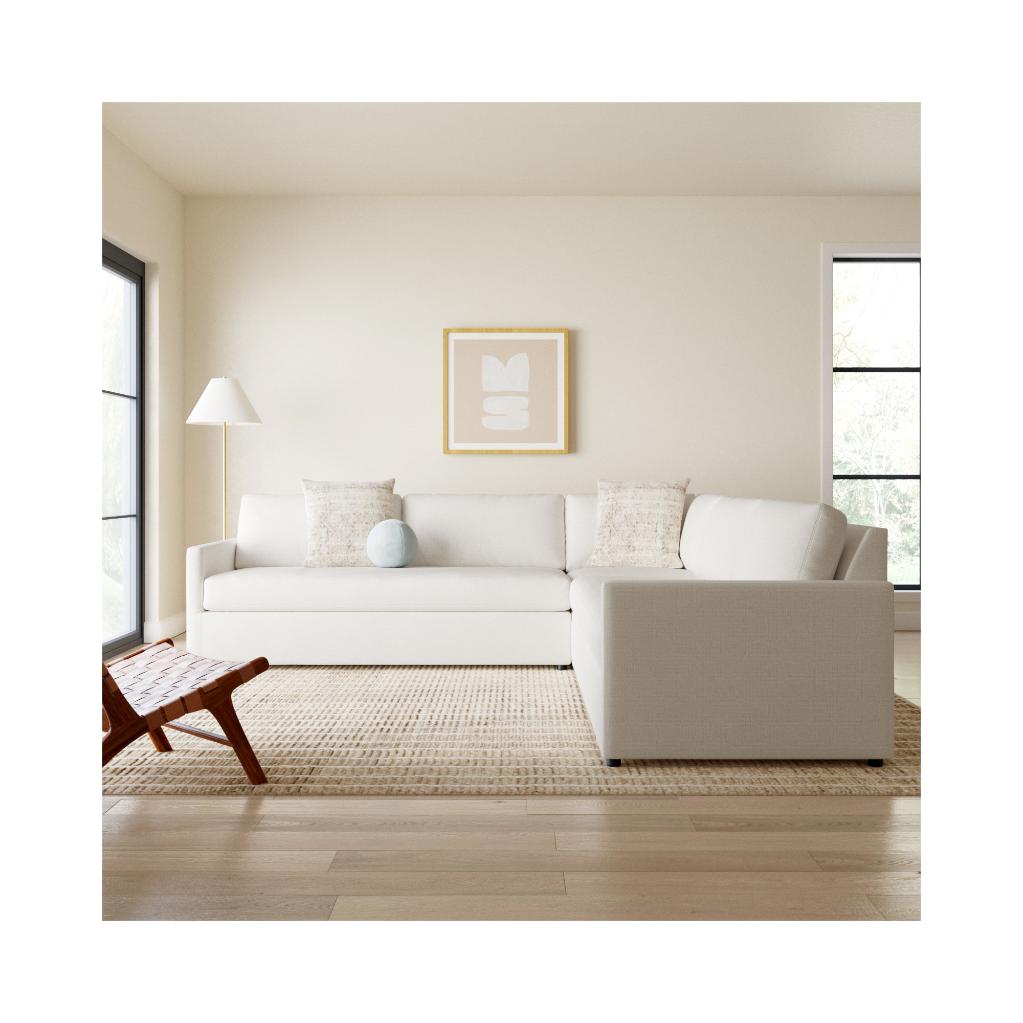 Damari 119" 3 - Piece Upholstered Corner Sectional , Drusky Moonglow Sustain® Basketweave
