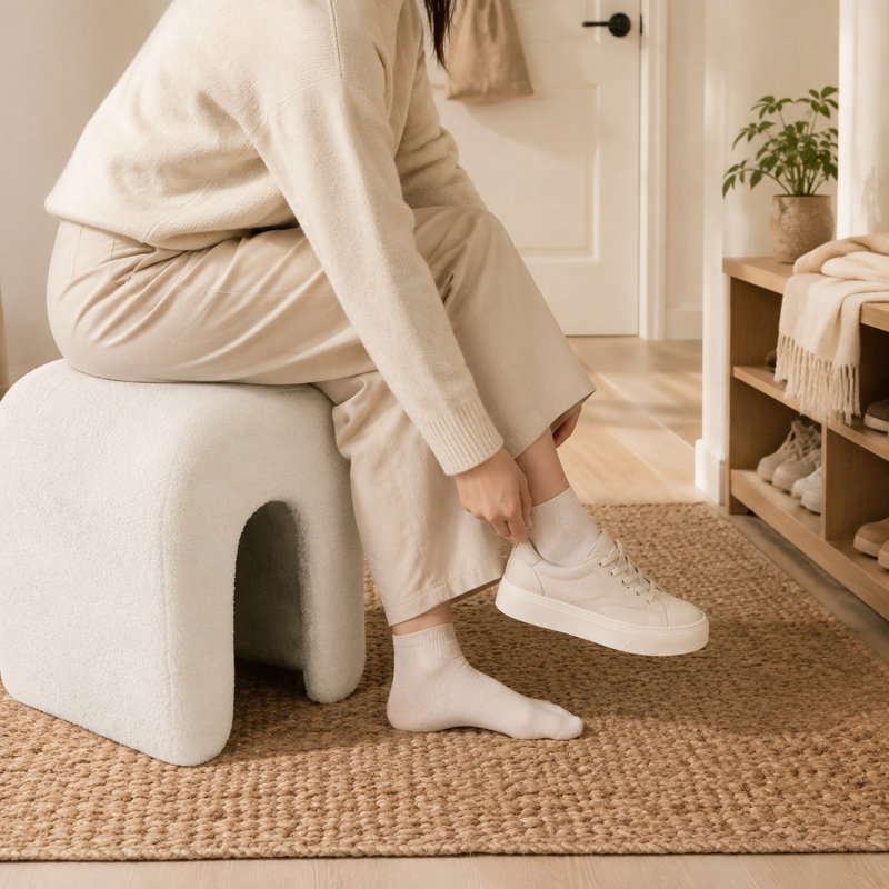 Repose-pieds 18 po, Teddy Fleece, Blanc