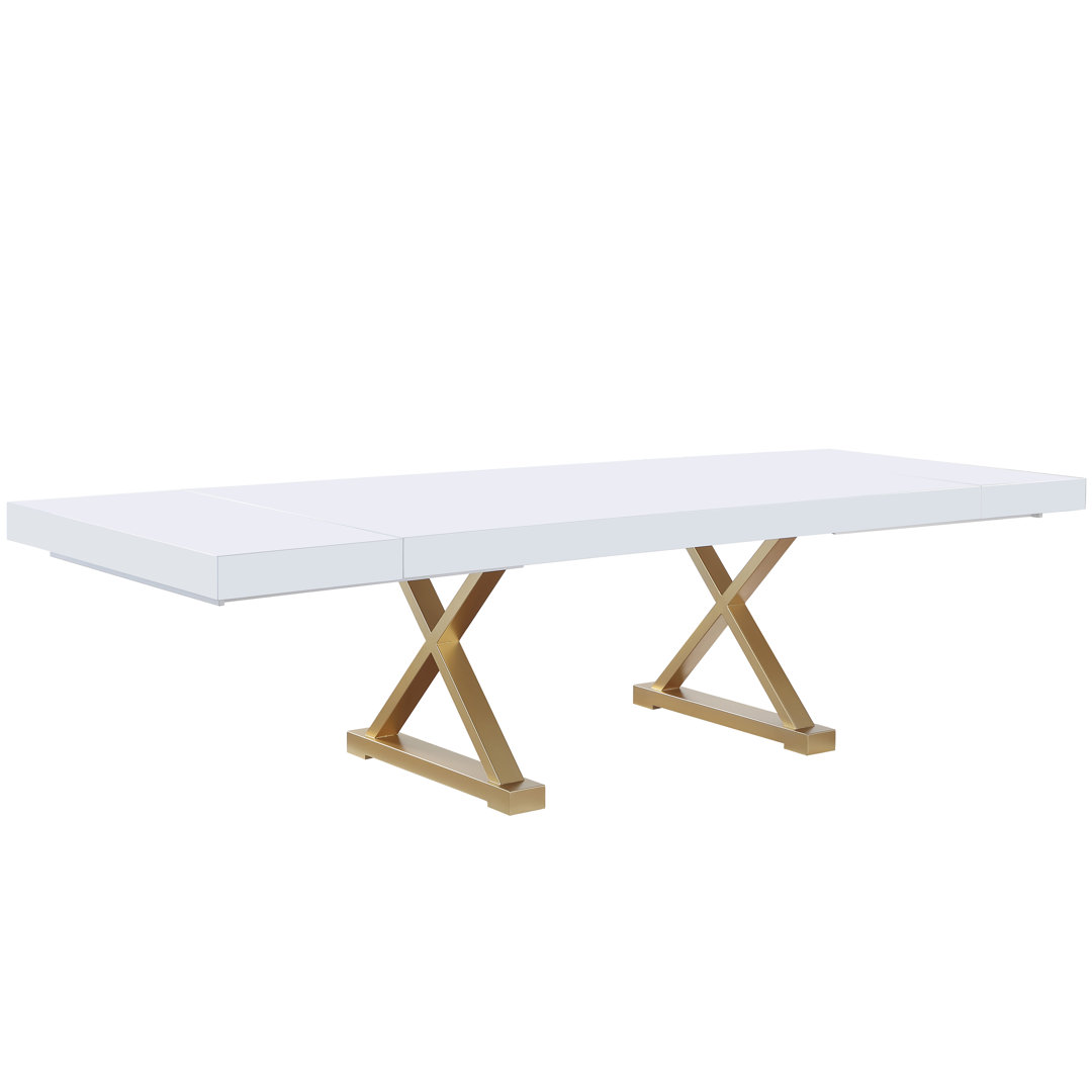 Talassa 104" Inch White Modern with Leaf Dining Table Everly Quinn