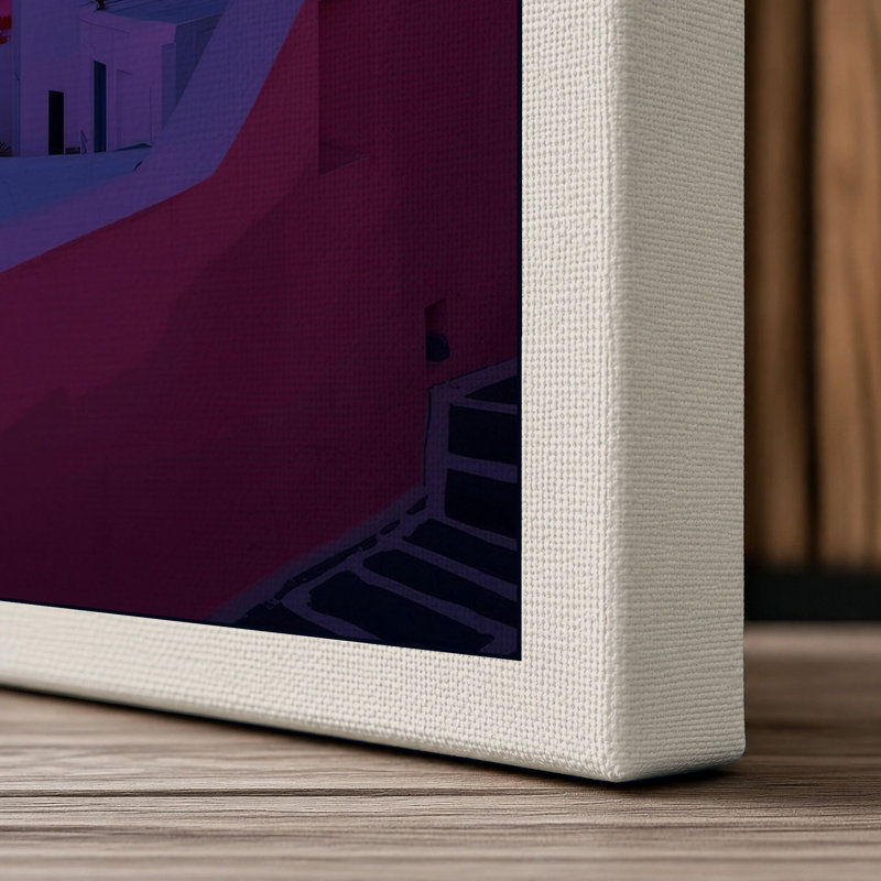 Neon Village at Dusk Modern - Wrapped Canvas, Cream Border, 30x20 - 76.2 x 50.8 cm