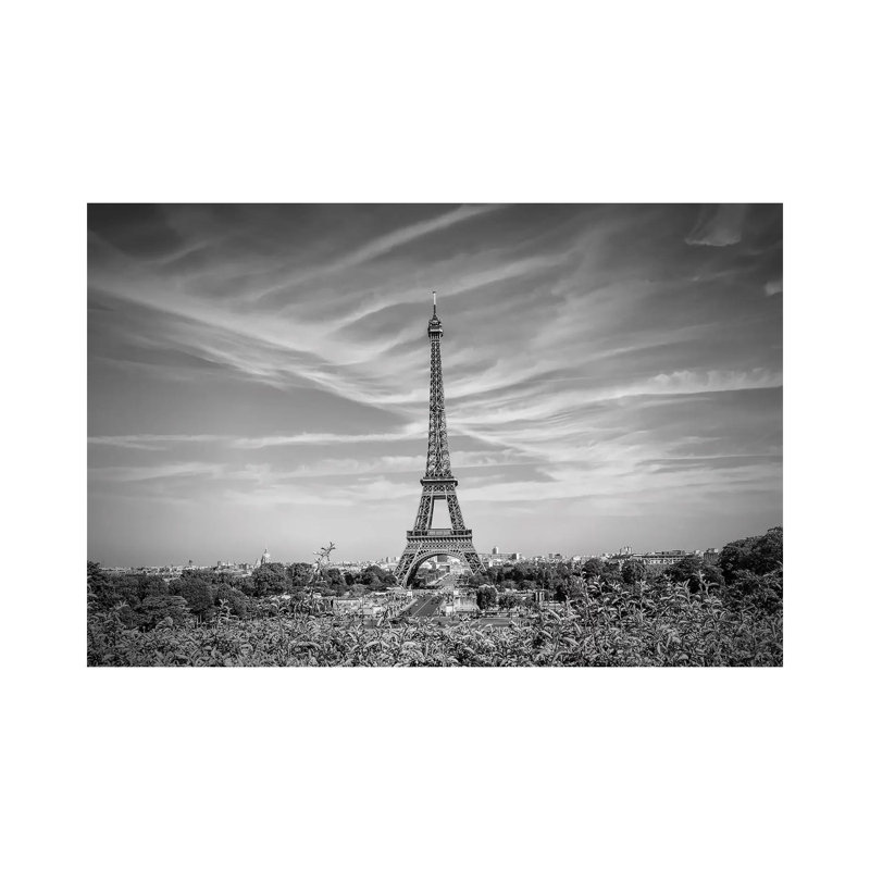 Eiffel Tower Skyline In Black And White by Melanie Viola - Wrapped Canvas Print, 30.48 cm H x 45.72 cm W