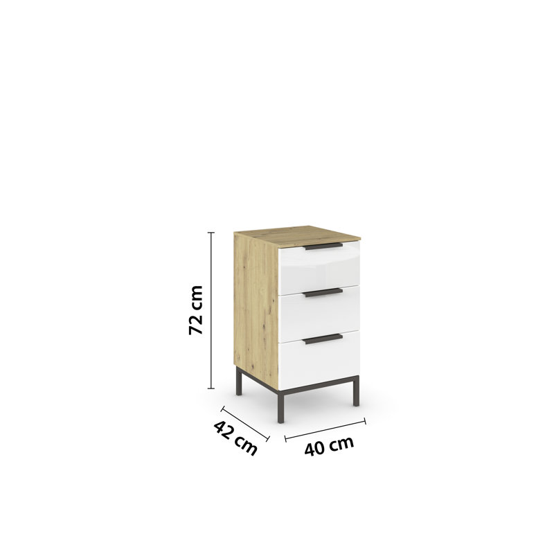 Flipp Manufactured Wood Bedside Table, Alpine White/White Glass/Graphite