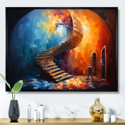 Escalier en spirale bleu et rouge - Art abstrait spirales murales