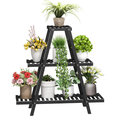 Bamboo Plant Stand Indoor Outdoor Tiered Shelf For Potted Plants - Sturdy 3-Tier Ladder Rack With Anti-Slip Mat For Garden Balcony Living Room Patio D by Hokku Designs