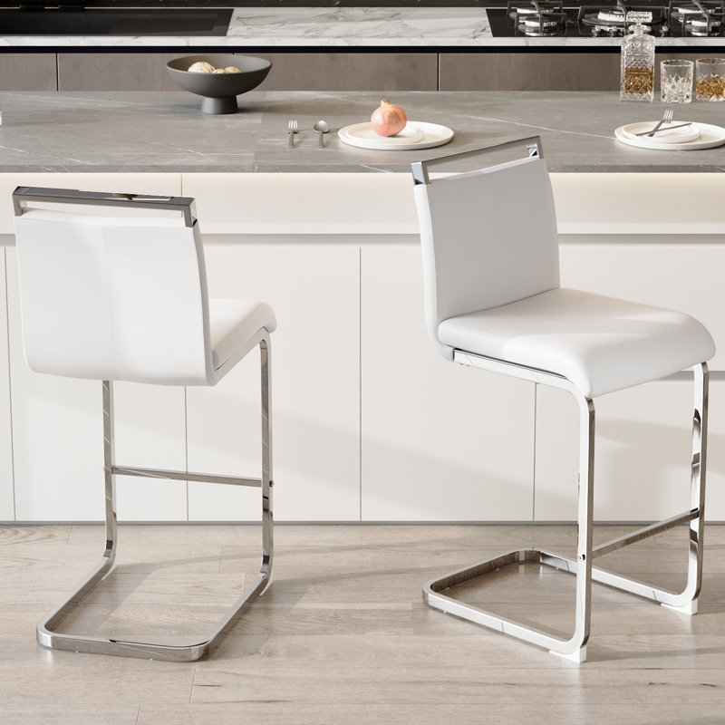 Tabouret de comptoir rembourré Mikale, 2, Blanc