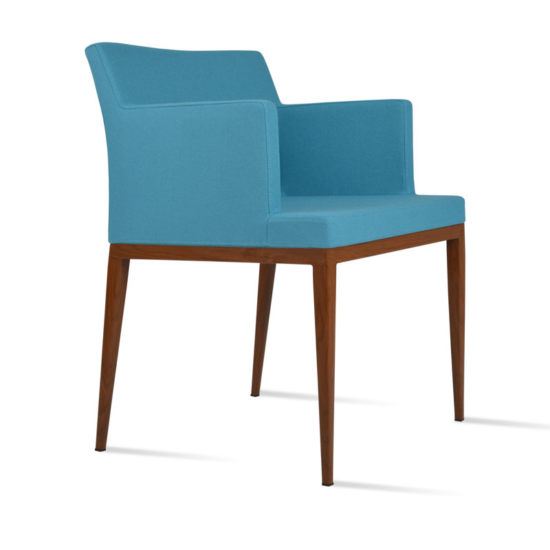 Chaise avec accoudoirs à dossier rembourré Soho, Noyer, Turquoise